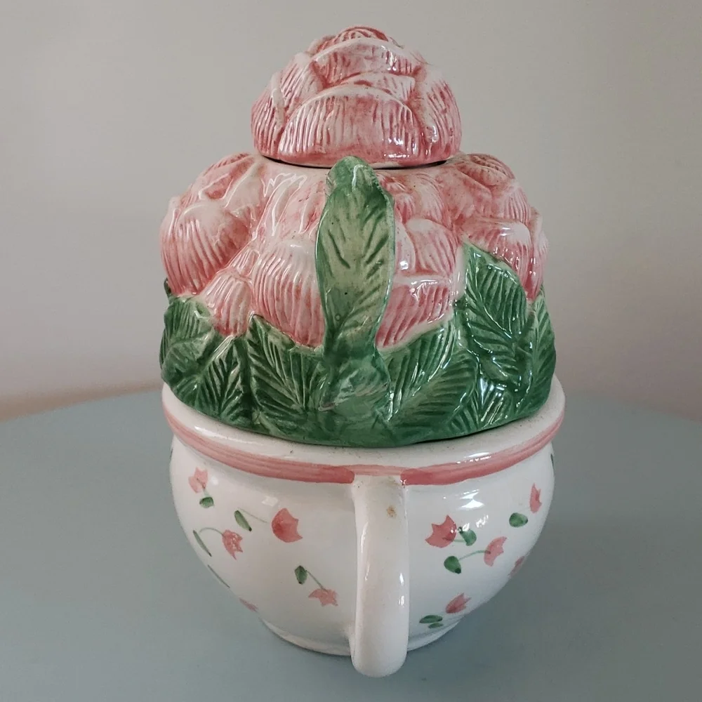 Certified International Peggy Jo Ackley Rose Bouquet Teapot for One Set.